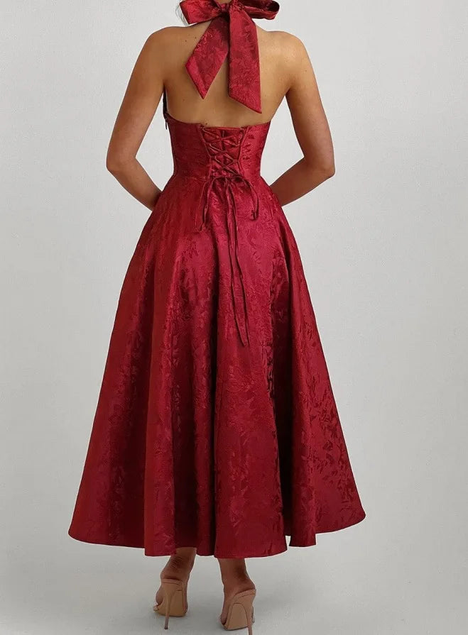 LIZAKOSHT  -  Women Clothing Sexy Sleeveless Lace-Up Halter Neck Backless Dress Elegant Evening Party Long Dress Summer New Arrivals