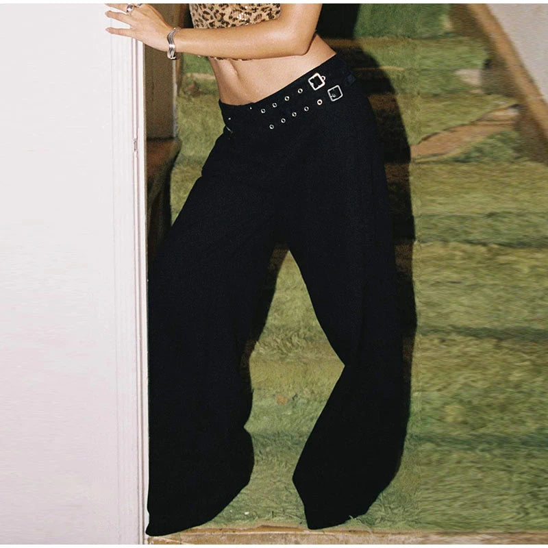 LIZAKOSHT  -  Street Belt Women Jeans Mid Waist Wide Leg Pockets Loose Female Denim Pants Autumn New Fashion All-match Lady Trousers