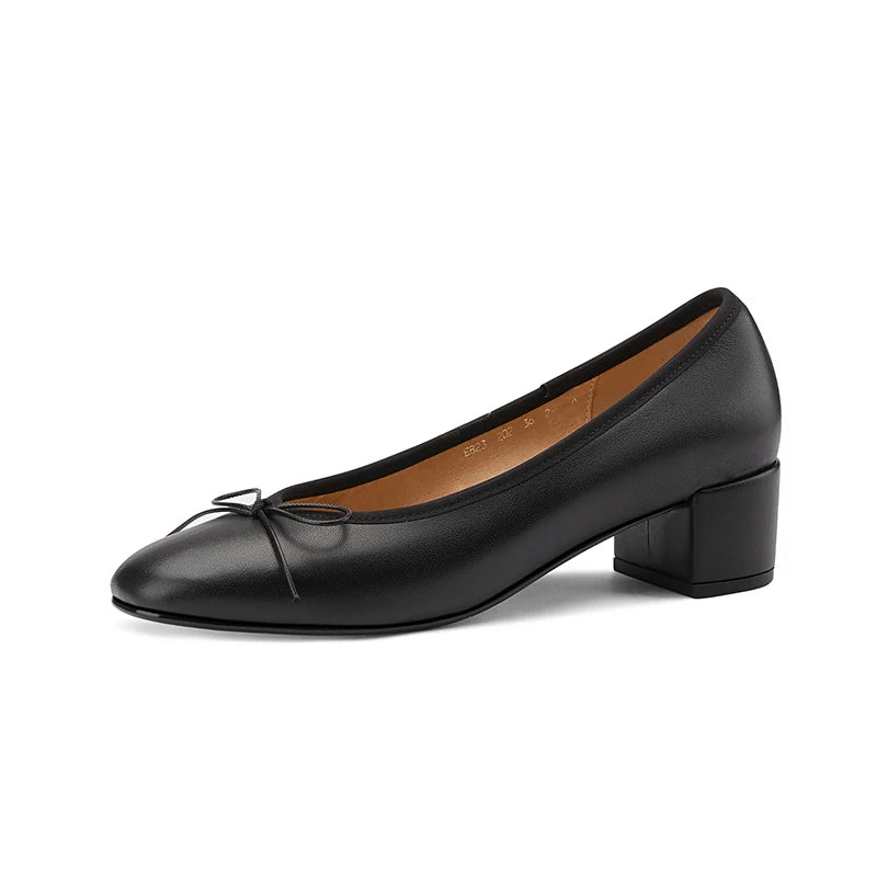 LIZAKOSHT  -  Genuine Leather Women Shoes Fashion Butterfly-knot Spring and Autumn Pumps Slip-On Casual Shoes Chunky Heel Size 34-40