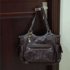 LIZAKOSHT  -  Retro Mulard Coffee Tote Bag Women PU Leather Large Capacity Shoulder Bag Ladies Harajuku Commute Versatile Underarm Bag