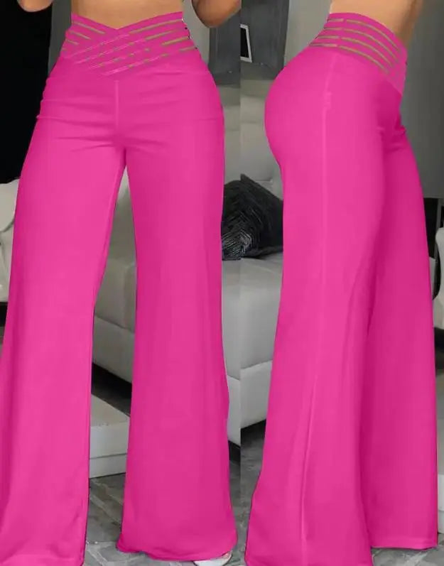 LIZAKOSHT  -  Pants Women's Cutout Cross-over Belted Elegant Commuter Slightly Flared High-waisted Wide-leg New Casual Trendy Niche Versatile