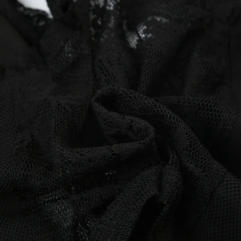 LIZAKOSHT  -  New Dark Vintage Techwear Hotsweet Lace See Through Thin Tanks Top Sexy Button Cardigan Crop Tops Women's Gothic Sheer Vest
