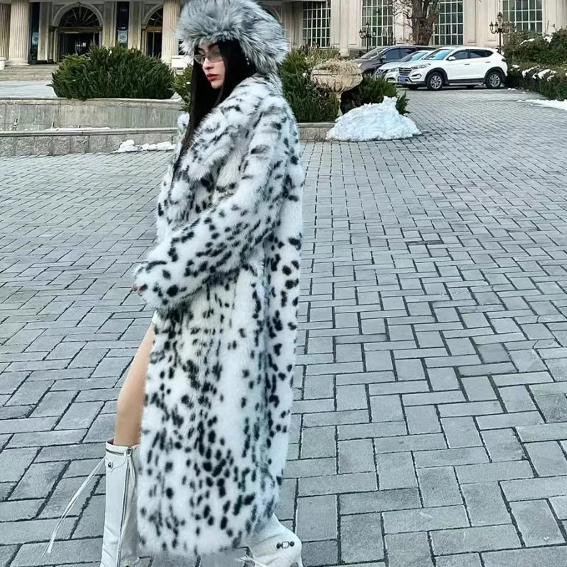 LIZAKOSHT  -  New Cool Girls Faux Fur Coat Long Belted Leopard Print Fox Fur Outerwears Women Autumn Winter Thick Warm Soft  Fluffy Overcoat
