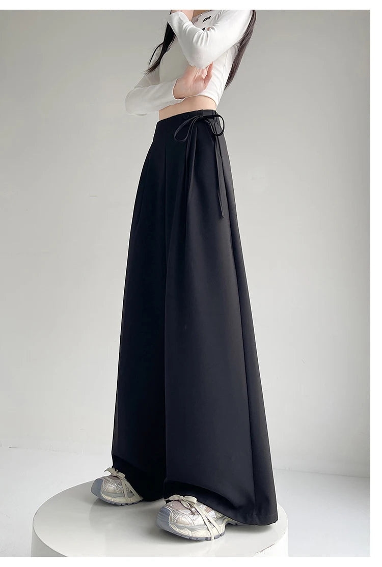 LIZAKOSHT  -  New Spring Summer Buttons High Waist Wide Leg Pants for Women High Waist Lace-up Straight Loose Full Length Trousers Female