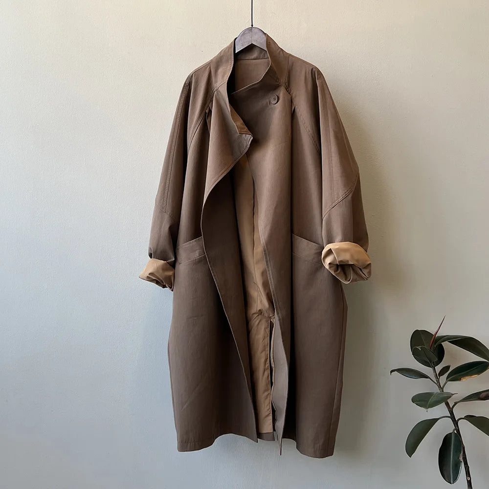 LIZAKOSHT  -  Fashion Minimalism Single Button Trench For Women Lapel Long Sleeve Office Lady Windbreaker Autumn New