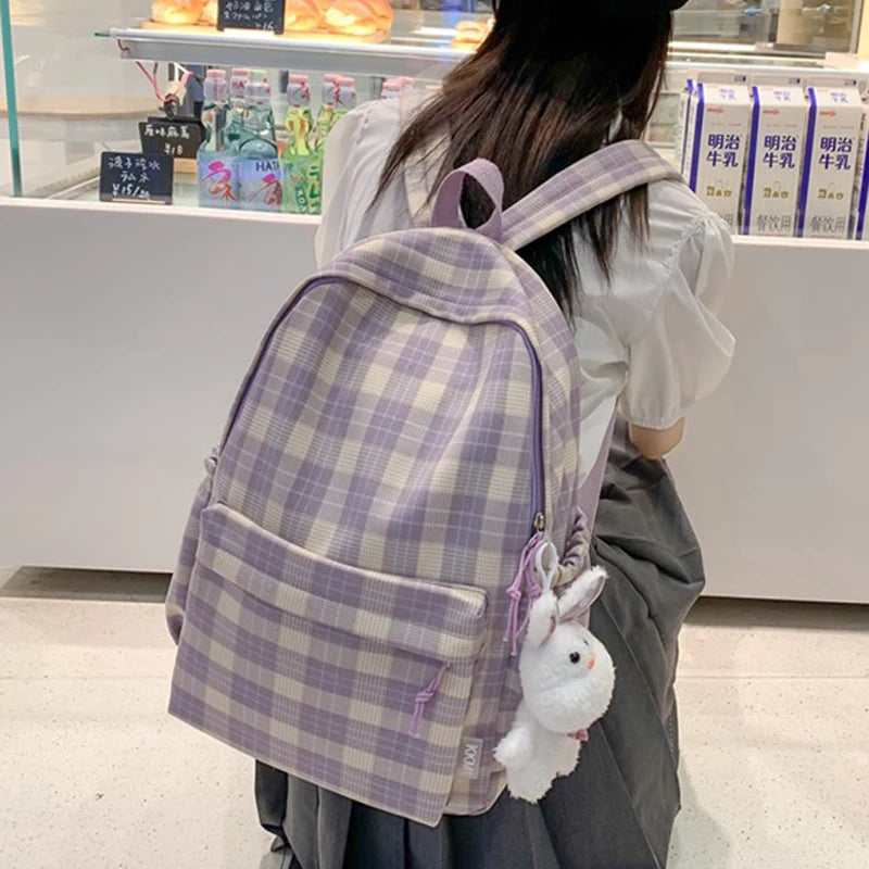 LIZAKOSHT  -  Fashion New Lady Lattice Travel School Bag Female Plaid Cute College Backpack Trendy Women Bag Girl Cool Kawaii Laptop Backpack