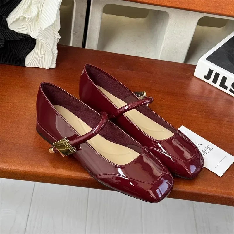 LIZAKOSHT  -  Patent Leather Mary Jane Shoes for Women New Fashion Mid Heel Dress Shoes Women Soft Sole Comfy Red Ballet Shoes Zapatos Mujer
