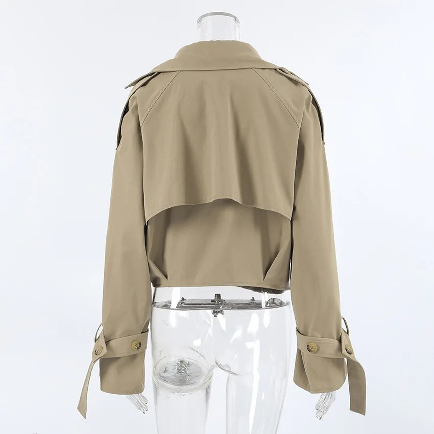 LIZAKOSHT  -  Autumn New Cropped Trench Jacket Women Streetwear Double Breasted Long Sleeve Casual Short Top Female Fashion Coat Outfits 2025