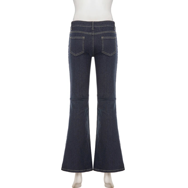 LIZAKOSHT  -  Dark Blue Low-Rise Slim-Fit Flare Jean Y2k Aesthetic 2000s Denim Trousers Chic Sexy Pant Casual Outfit Grunge Fairycore