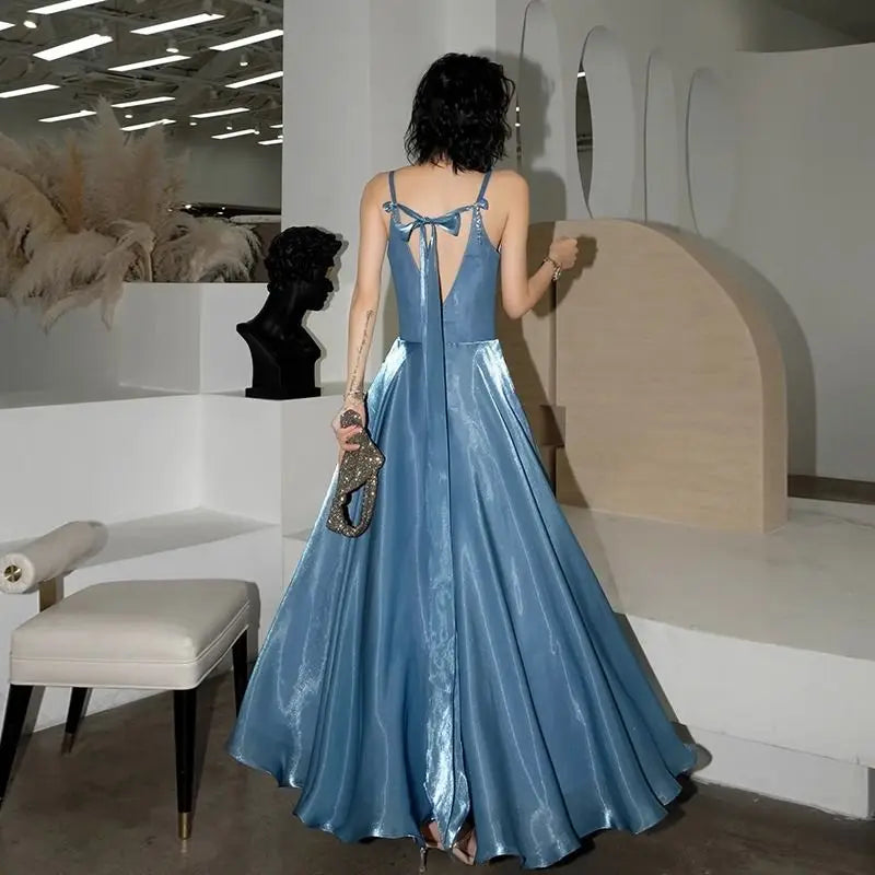 LIZAKOSHT -  Luxury Designer Blue Sparkling Blue Dress for Women Birthday Party Club Outfits Summer Maxi Evening Dresses Vestidos De Mujer