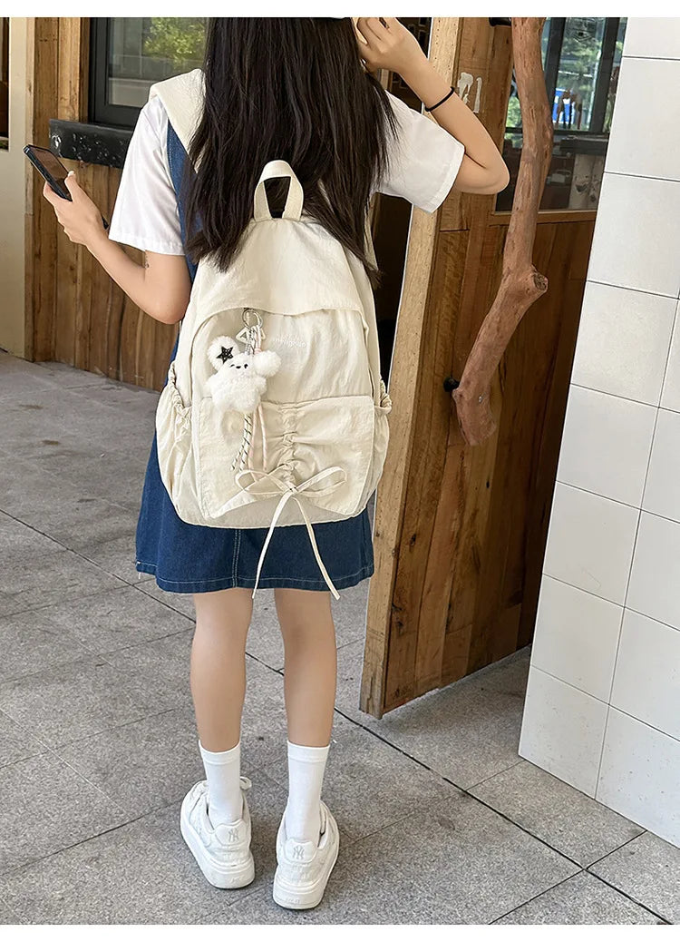 LIZAKOSHT  -  Junior High School Girl Backpack Summer New College Style Bow School Backpack Fashion Candy Colored Pleated Backpack School Bag
