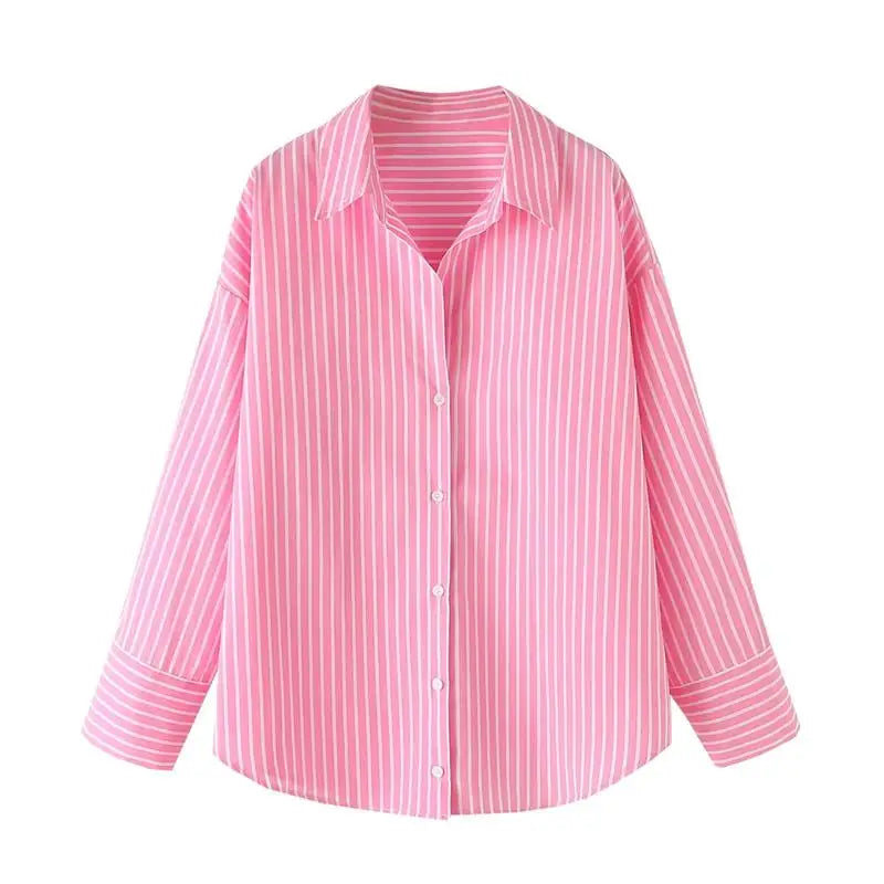 LIZAKOSHT  -  Tops Shirts Spring Women's 2025 New Chic Striped Elegant Loose V-neck Women's Shirts Street Casual Fashion Youth Office Blouses