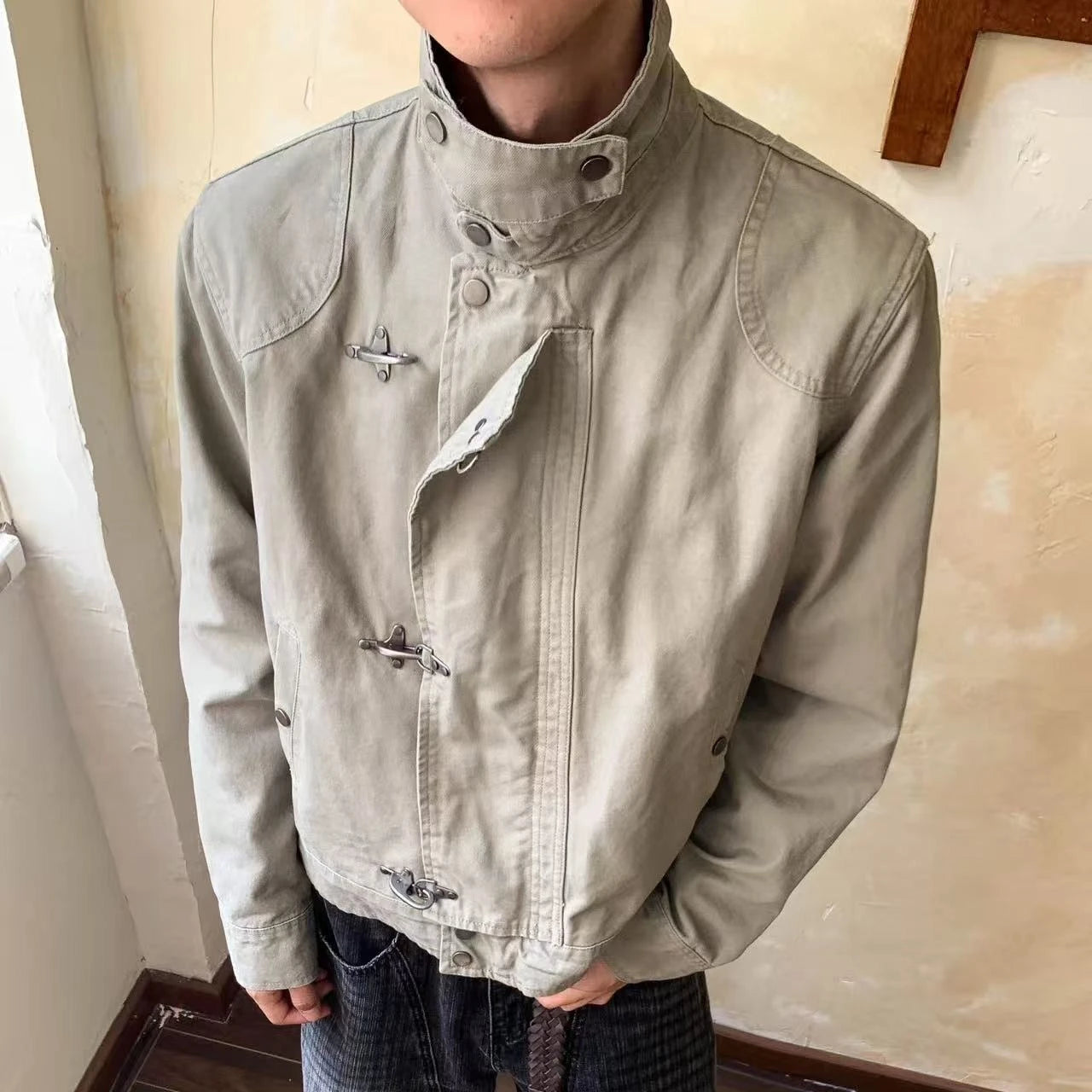 LIZAKOSHT  -  Vintage 90s Harajuku Aesthetic Streetwear Button Hooded Sweatshirts Grunge Stand Neck Jacket Y2k Casual Outfit Street Wear New
