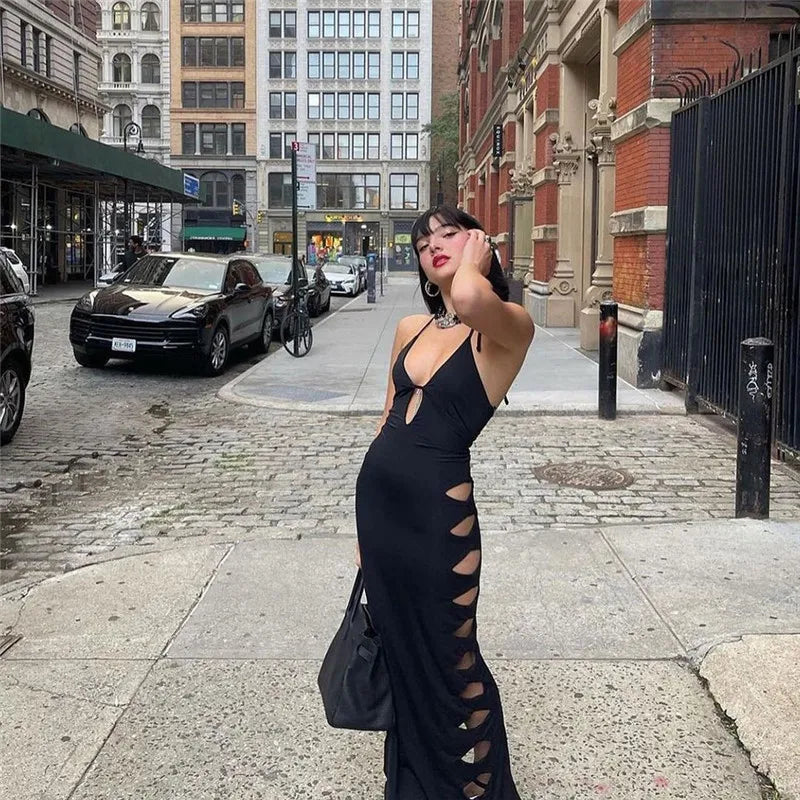 LIZAKOSHT  -  Women's Slim Fit Hanging Neck Hollow Long Dress Spring/Summer  New Sexy Spicy Girl Dress