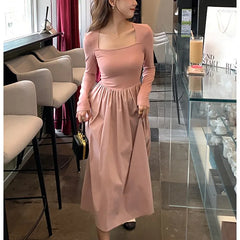 LIZAKOSHT  -  French Sexy Dress for Women in Spring Autumn Slim Fit Inner Layer Sweet Chic A-line Skirt New Trend