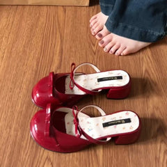 LIZAKOSHT  -  Summer Butterfly-knot Cover Toe Women Slippers Elegant Thick Heel Dress Slides Ladies Concise Slingback Dress Sandals Mule Shoes