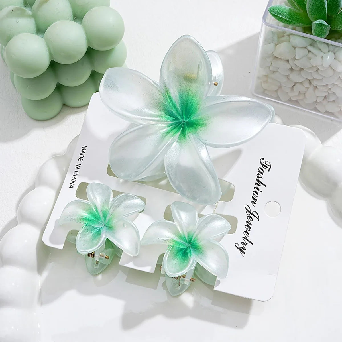 LIZAKOSHT  -  3pcs/set Flower Claw Clip Women Hawaiian Girl Hair Accessories Flower Ponytail Clip Clamp Barrettes Hairpin Summer Beach Jewelry