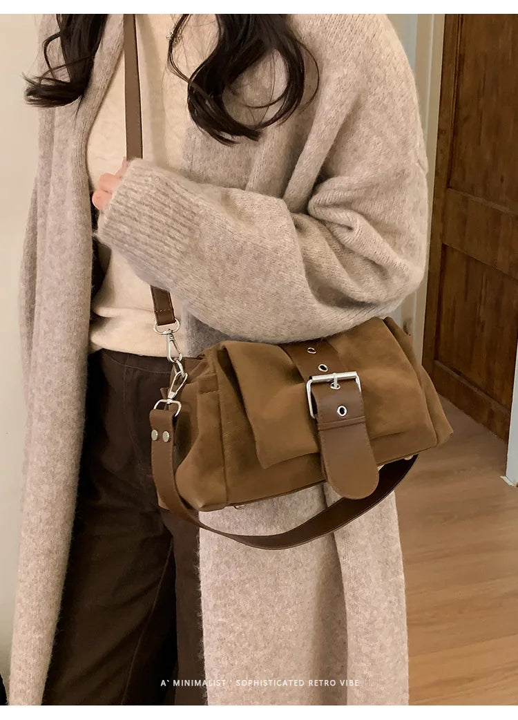 LIZAKOSHT  -  Faux Suede Women Axillary bags fashion ruched ladies Shoulder messenger Bag female handbag small Underarm Bag bolsa feminina