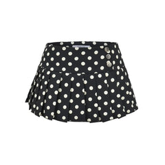 LIZAKOSHT  -  Women Button Black and White Polka Dot Print REMINI SKORT Micro-mini Skirt