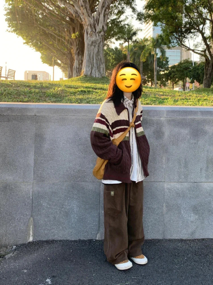 LIZAKOSHT  -  Cardigan Sweater Woman Street Oversized Knitted Pullover Casual Hip Hop Couple Jumper Harajuku V Neck Cardigan Unisex Cardigan