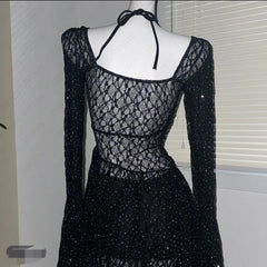 LIZAKOSHT  -  Luxury Rhinestones See-through Outfit swimwear Women Sexy Mesh See Through Bikini Set Hot Girl Y2k One-piece camisole Swimsuits
