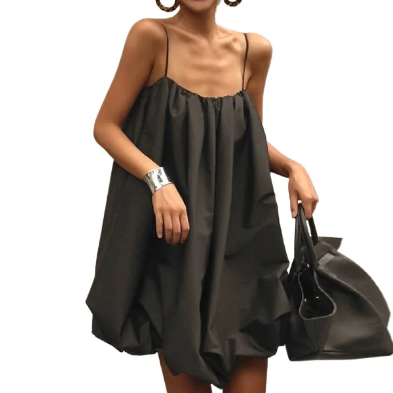LIZAKOSHT  -  Summer French Elegant Black Loose Sling Women's Dress