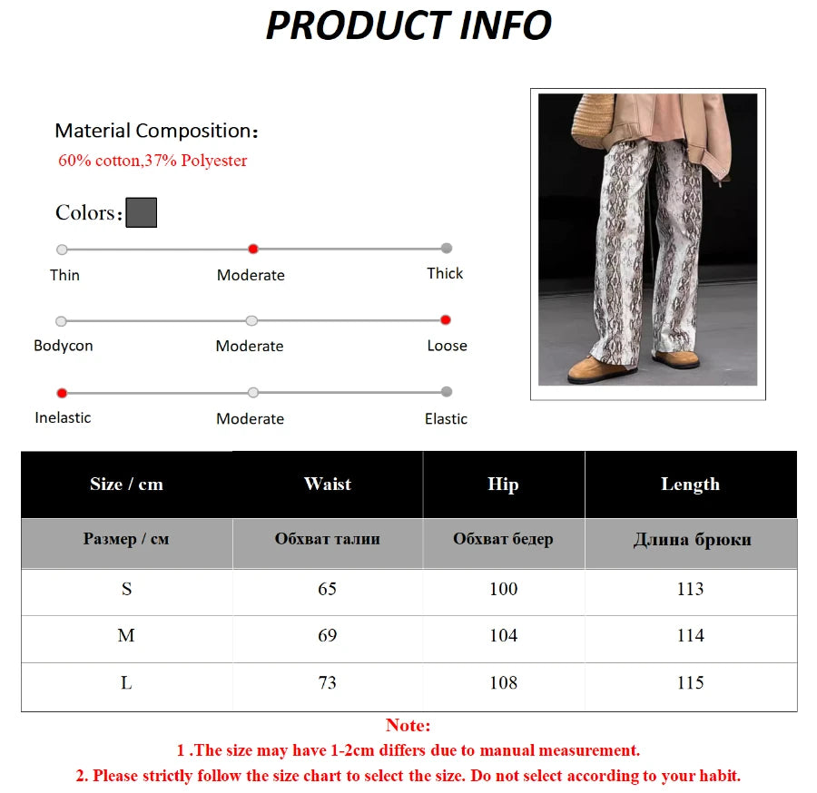 LIZAKOSHT  -  Women's Snake Patterned Pants Summer Loose High Waisted Retro Chic Niche Casual Temperament Commuting Wide Leg Pants
