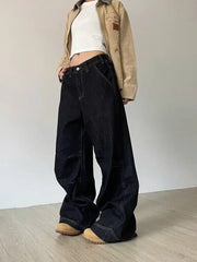 LIZAKOSHT  -  American Vintage Loose Jeans Women High Street Lazy Harajuku Y2K Wide Leg Pants Fashion Black Casual Chic Denim Trousers