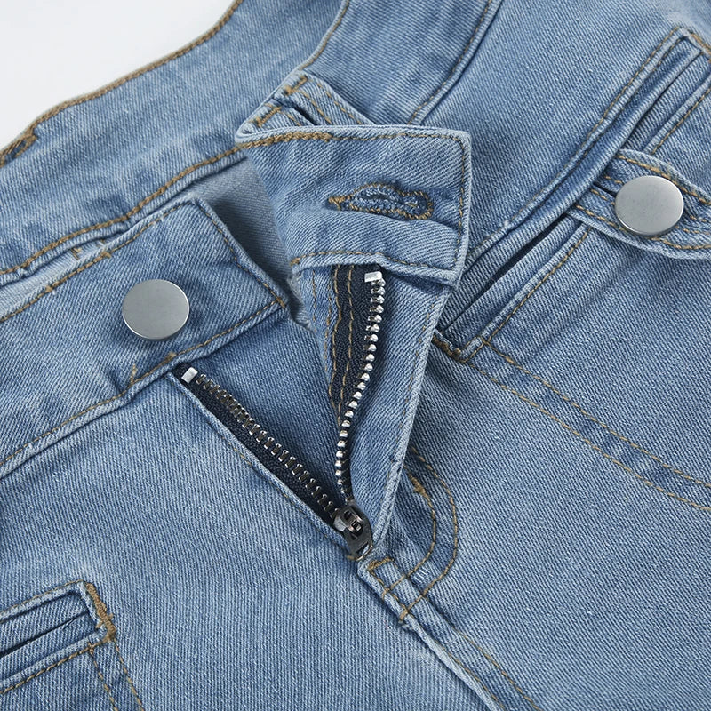 LIZAKOSHT  -  Front Pockets Cargo Flared Jeans Women Hotsexy Washed Color Slimming Low-rise Boot Cut Denim Pants Streetwear Y2K Pants