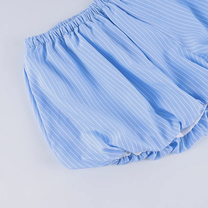 LIZAKOSHT  -  Summer Striped Shorts Y2K Woman Clothes Casual Fashion Elastic Waist Mini Shorts Streetwear Girls Blue Short Pants