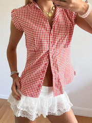 LIZAKOSHT  -  Women Floral Print Blouse V-Neck Sleeveless Tank Top with Ruffle Hem for Chic Summer Style and Beachwear