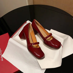 LIZAKOSHT  -  Fashion Pumps New High Quality Genuine Leather Shoes Round Head Shallow Mouth High Heels Mary Janes Women's Shoes