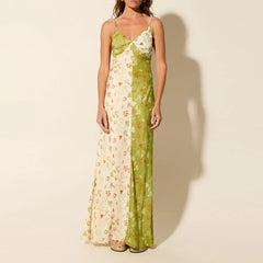 LIZAKOSHT  -  Women Summer Fairy Floral Deep V Neck Maxi Dresses Sleeveless Patchwork Long Dress Sundress vestidos