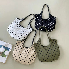 LIZAKOSHT  -  Fashion Wave Dot Shoulder Bag Versatile Large Capacity Commuter Tote Bags Casual Cotton Handbag