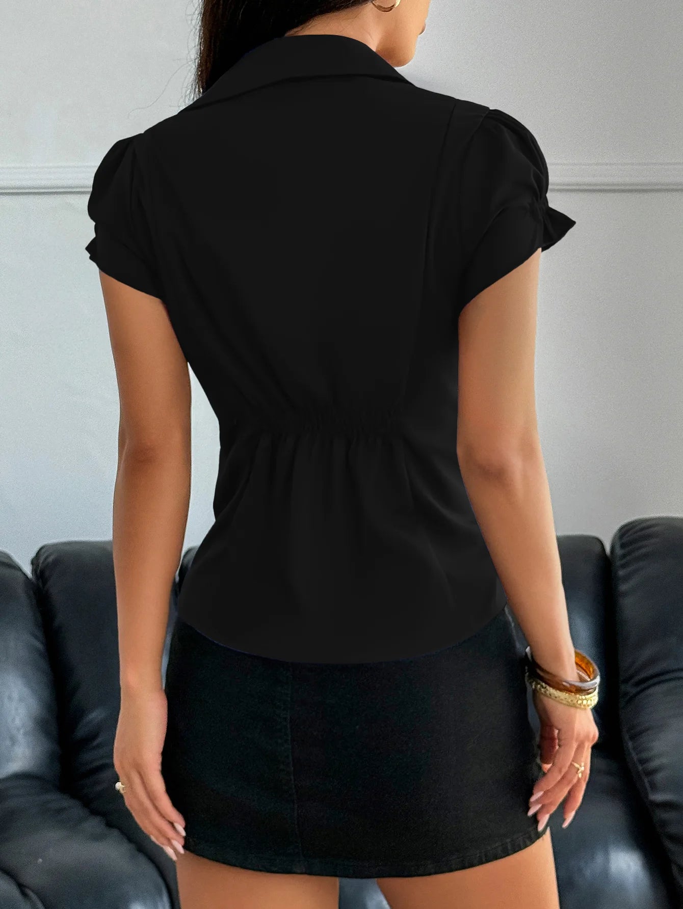 LIZAKOSHT  -  2026 Spring and Summer Y2K Spice Girl Style Solid Color Short-sleeved Women's Button-up Shirt