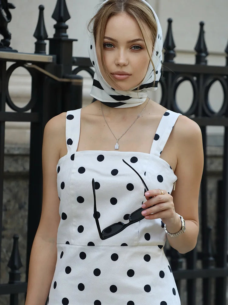 LIZAKOSHT  -  Straps Dot Dresses For Women Fashion Sexy Streetwear Regular Sleeveless Slash Neck Sheath Mini Vestidos Robes Female Slim Fit