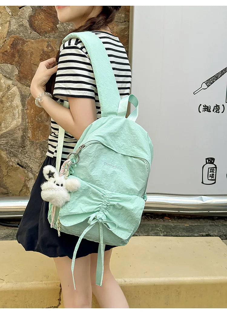 LIZAKOSHT  -  Junior High School Girl Backpack Summer New College Style Bow School Backpack Fashion Candy Colored Pleated Backpack School Bag