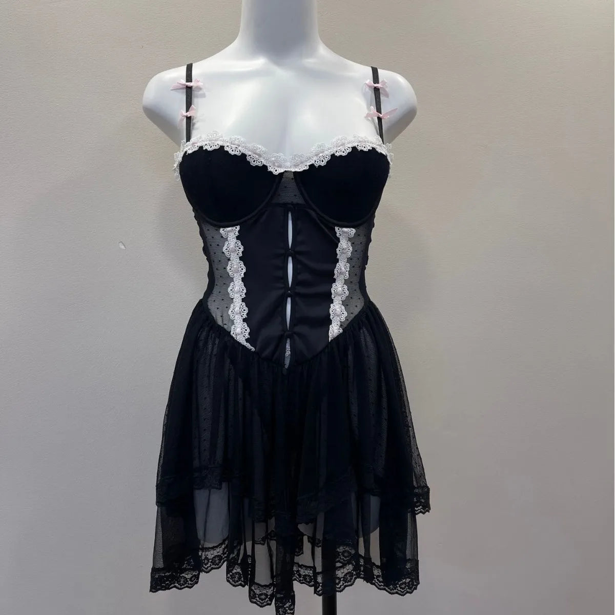 LIZAKOSHT  -  Vintage Lingerie Sexy Maid Nightgown Uniform Seduction Maid Cosplay Uniform Women's Sleepwear Strap Mesh See Through Nightgown