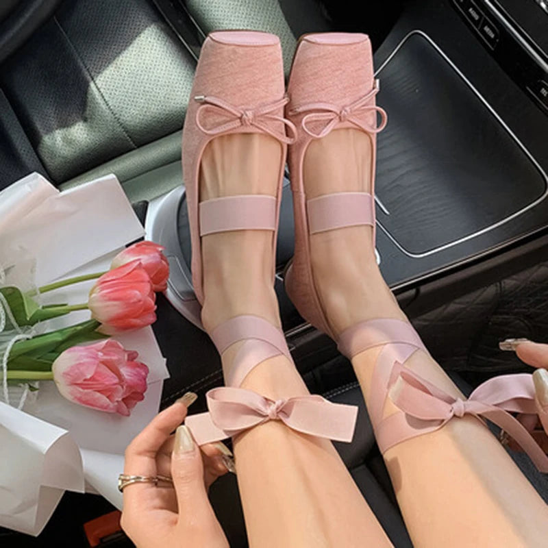 LIZAKOSHT  -  Retro Ballet Shoes Women's Outer Wear Single Shoes Flat Spring and Autumn French Mary Jane Shoes Straps Square Head
