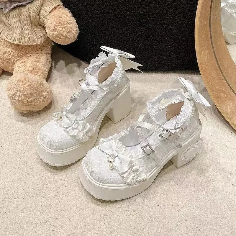 LIZAKOSHT  -  New Princess Shoes with Elegant Temperament Soft Sole Lace Lolita Original Thick Heel Height Increasing Mary Jane Single Shoe