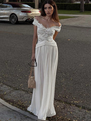 LIZAKOSHT  -  Women's Dresses Elegant Long Dresses Evening Dress Off-Shoulder Sheer V-Neck Lace Maxi Dress Formal Gown Woman Clothes Outerwear