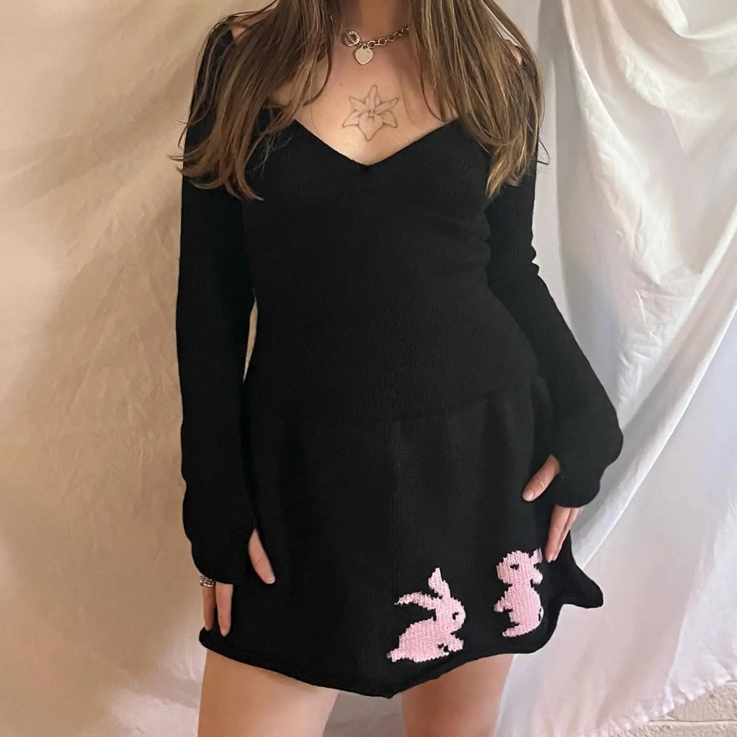 LIZAKOSHT  -  Women Knitwear Dresses Casual 90s Harajuku Cute Y2K Long Sleeve Fashion emo Tide Winter Slim Tops Vintage Fit Maiden Hot Frock
