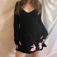LIZAKOSHT  -  Women Knitwear Dresses Casual 90s Harajuku Cute Y2K Long Sleeve Fashion emo Tide Winter Slim Tops Vintage Fit Maiden Hot Frock