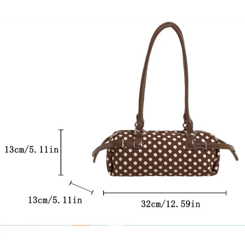 LIZAKOSHT  - Y2k Polka Dot Cylindrical Handbag Ins Trendy Personality Elegant Retro Glossy Leather Exquisite Small Capacity Daily Commuting