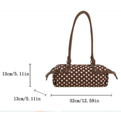 LIZAKOSHT  - Y2k Polka Dot Cylindrical Handbag Ins Trendy Personality Elegant Retro Glossy Leather Exquisite Small Capacity Daily Commuting