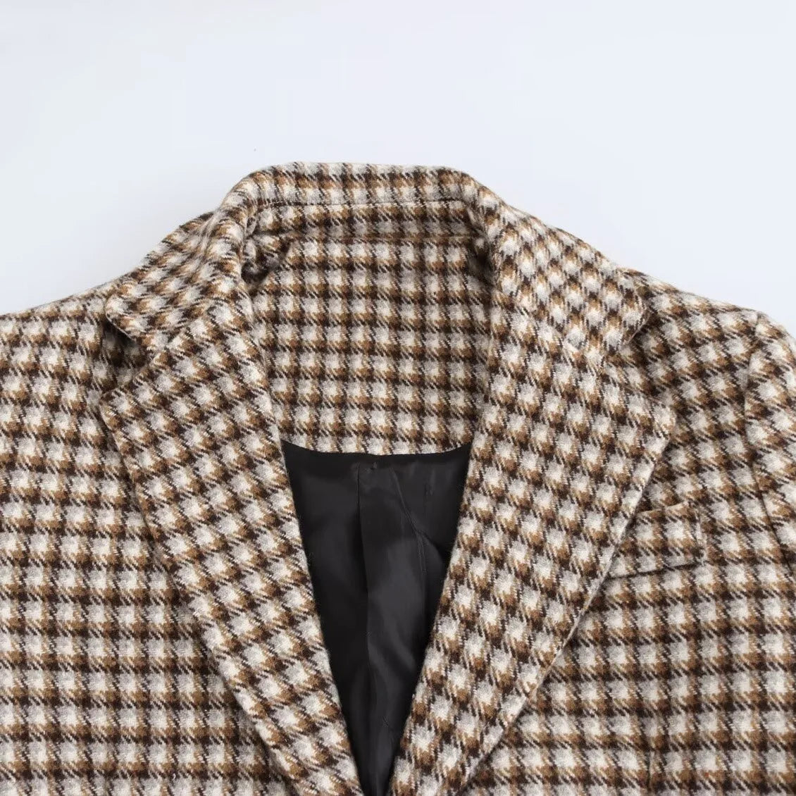 LIZAKOSHT  -  Double Breasted Plaid Pattern Woolen Overcoat Women Fashion Lapel Long Sleeve Loose Coats Lady Winter Daily Commute Coat