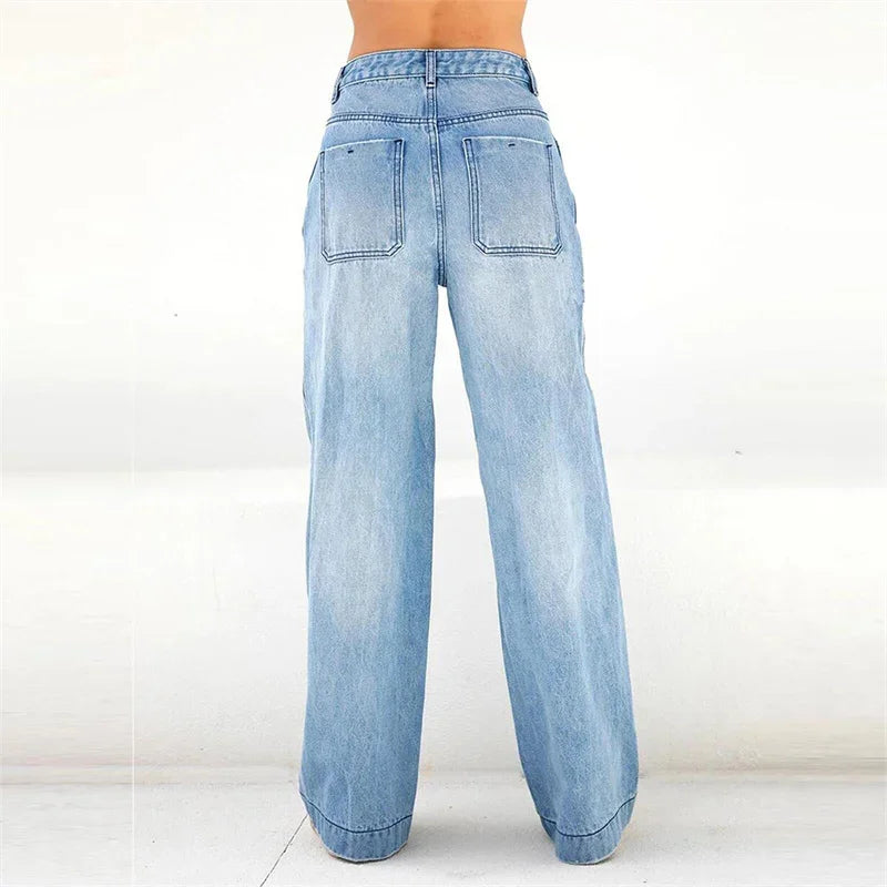 LIZAKOSHT  -  High Waist Loose Women Straight Jeans Street Casual Wide Leg Denim Pants Female Four Seasons Comfortable Commuter Trousers