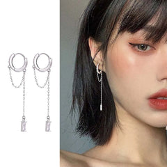 LIZAKOSHT  -  Simple Trendy Long Tassel Wild Geometric Circle Fashion Jewelry Copper Hoop Earrings Ear Chain Earrings