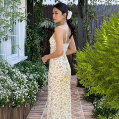 LIZAKOSHT  -  Women's Floral Print Cami Dress Holiday Sleeveless Spaghetti Strap Long Dresses Beach Vacation Ladies Summer Vestidos