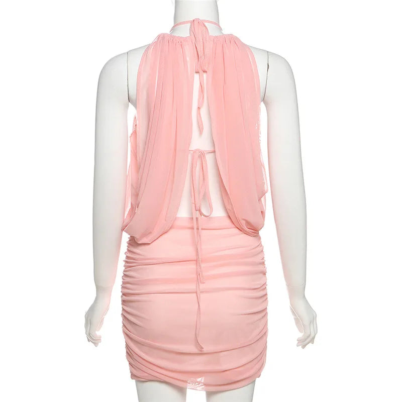 LIZAKOSHT  -  Spring Summer New Women's Sexy and Spicy Style V-neck Strap Hanging Neck Exposed Backpack Hip Dress